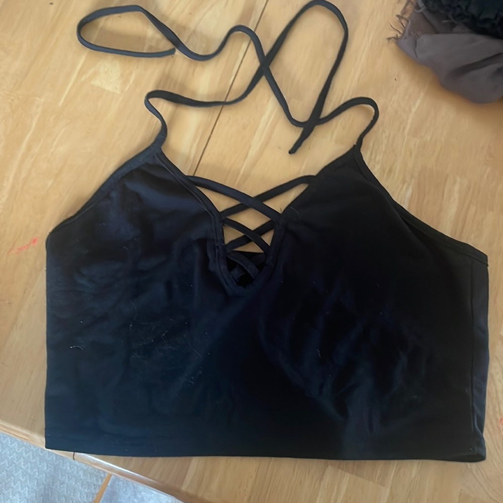 Black size m tube top loose fitting low back tie around your neck